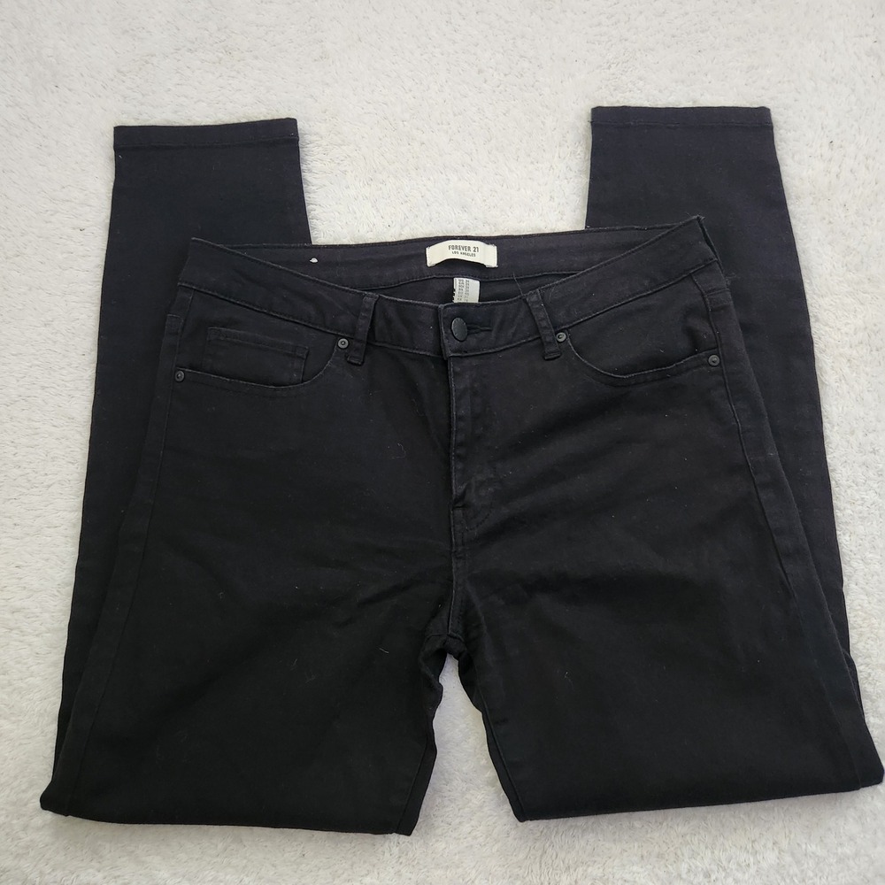 Forever 21 Women Black Skinny Pants Size 31 Cotton Modal Stretch Five Pocket‎